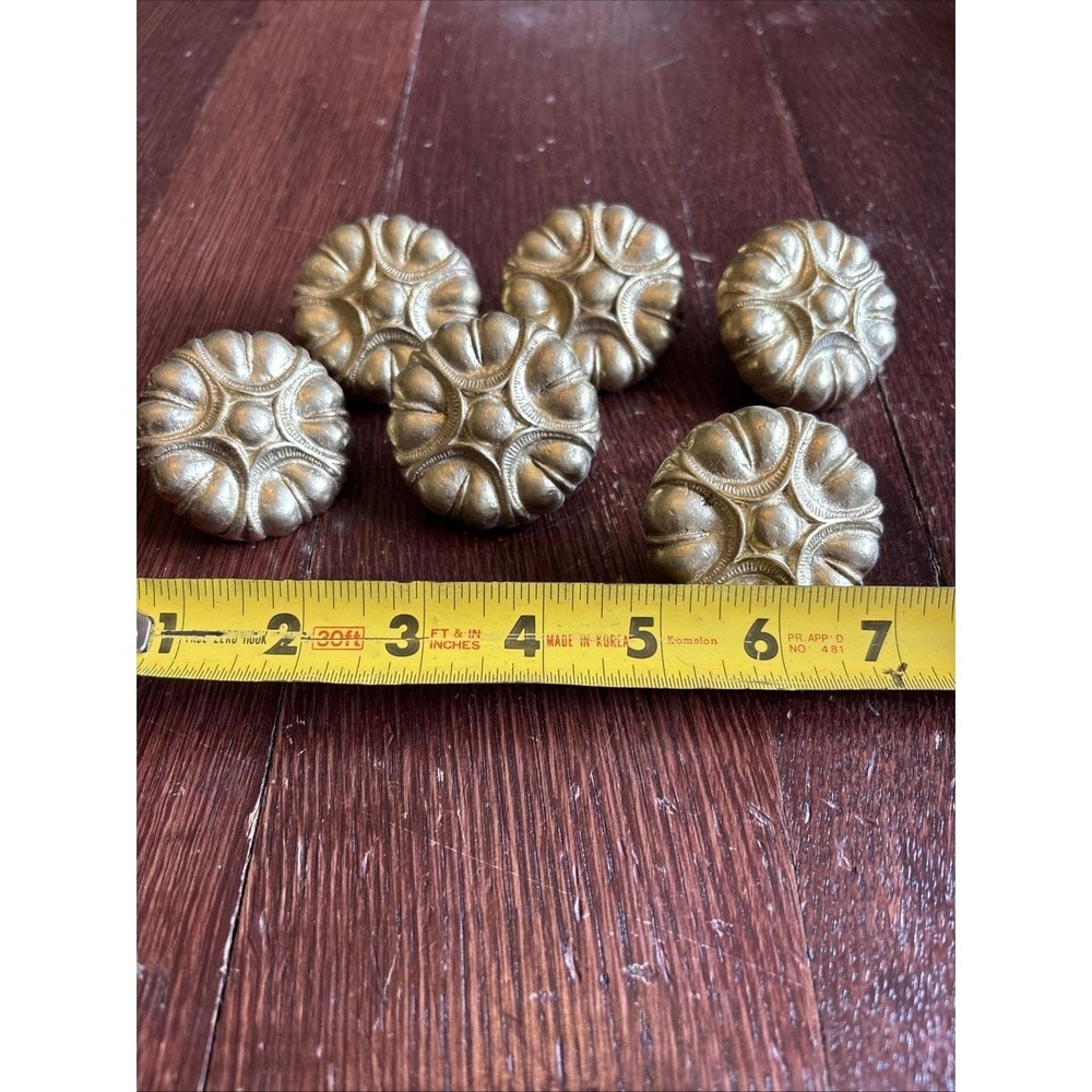 Vintage Brass Drawer Knobs Set of 6 Floral Cabinet Hardware 2" Cleaned N3235